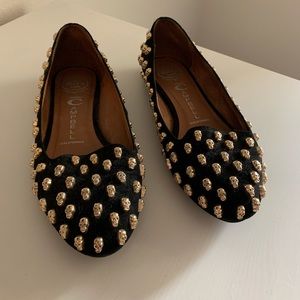 Jeffrey Campbell Ibiza Gold Skull/Skeleton Flats